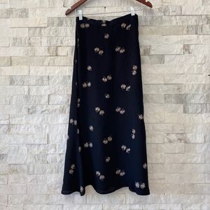 Reformation Black Floral Midi Skirt